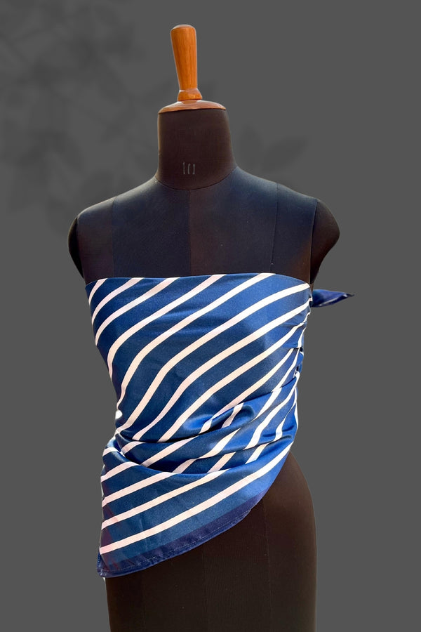 Women's Stylish Square Silk Digital Printed Fashion Head Neck Scarf Stole Dark blue